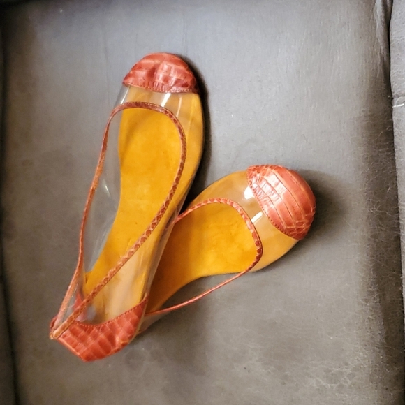Berin Orangeand Clear Snakeskin Flats - Picture 2 of 6